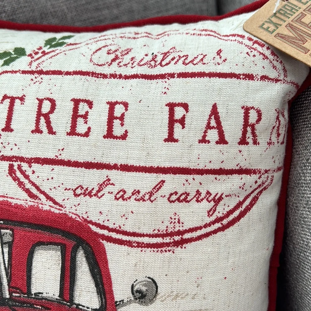Vintage Inspired Christmas Holiday Pillow with vintage red truck & jingle bells